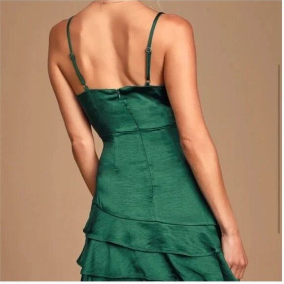 Lulu's Dream Come True Mustard Yellow Satin Ruffled Mini Dress Size XL NEW - Picture 9 of 12